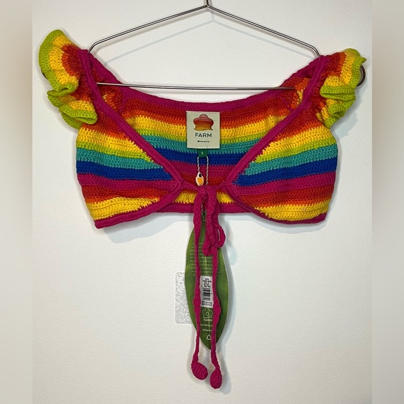 NWT FARM Rio Rainbow Crochet Bikini Top - Picture 5 of 8